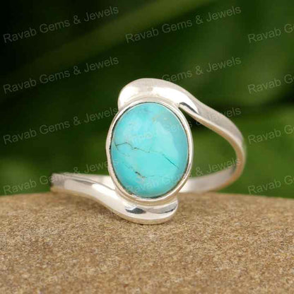 Best Selling 925 Sterling Silver Women's Unique Band Ring Handmade Natural Arizona Turquoise Cabochon 10x14mm Oval Fine