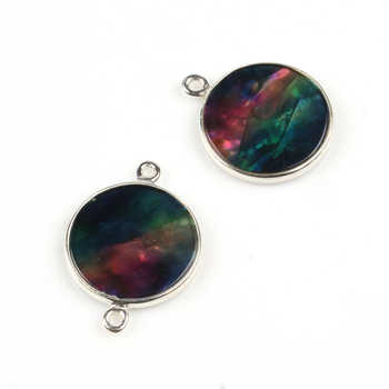 12mm Abalone Shell Hydro Quartz Gemstone Jewellery Handmade Sterling Silver Round Coin Charm Connector for Pendant and Necklace