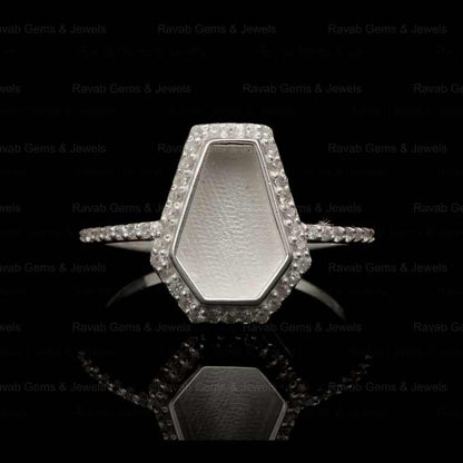 Best Quality Sterling Solid Silver 10x7mm Coffin Zircon Semi Mount Blank Bezel Setting Ring for Keepsake Breastmilk DIY Jewelry