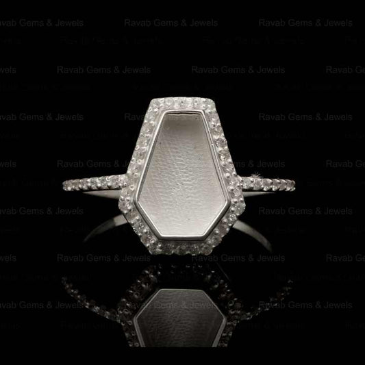 Best Quality Sterling Solid Silver 10x7mm Coffin Zircon Semi Mount Blank Bezel Setting Ring for Keepsake Breastmilk DIY Jewelry