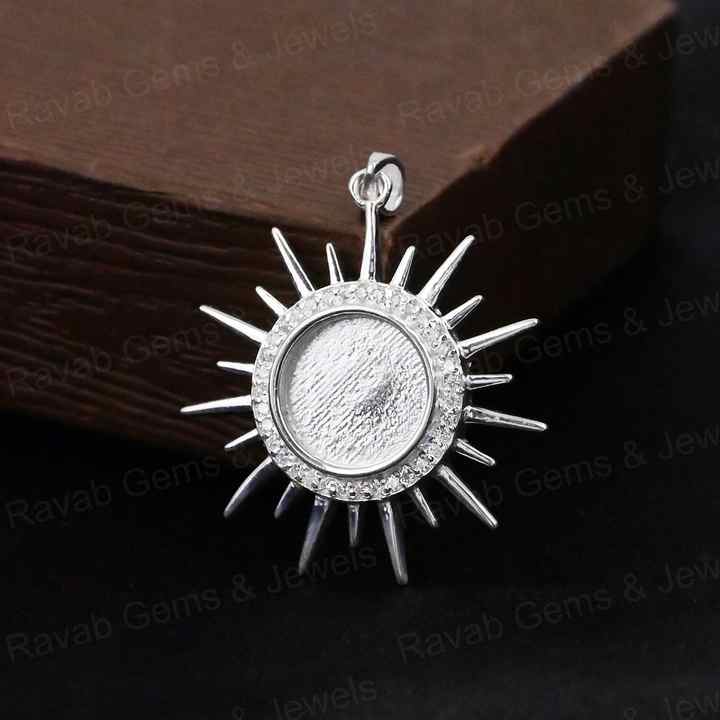 High Quality 925 Silver 10mm Round Sunburst With CZ Blank Charm Pendant Setting Ashes & Resin Keepsake Breast Milk DIY Jewelry