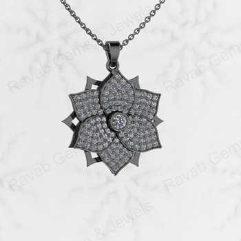 High Quality Solid 925 Sterling Silver Attractive Flower Design Front Open Circling CZ Micro Pave Fine Pendants Charms Pendant