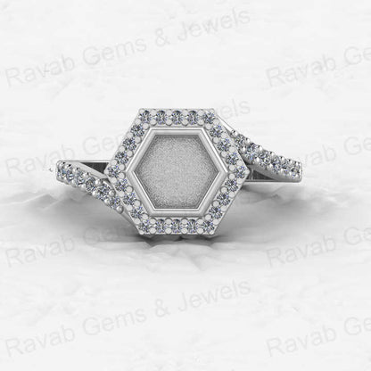 Genuine Solid 925 Sterling Silver Hexagon Shape Semi Mount Blank Setting Ring Good for Ashes & Resin Work Breastmilk Jewelry