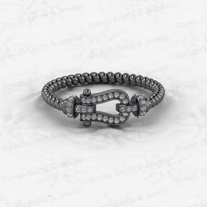 Top Selling 925 Silver CZ Heavue Horseshoe Rope Eternity Band Gold Vermeil Ring for Women Personalized Equestrian Fine Jewelry