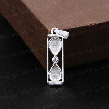 High Quality 925 Silver 6x4mm Pear Sand Timer Hourglass Charm Pendant Setting Resin Ashes DIY Memorial Jewelry Findings Craft