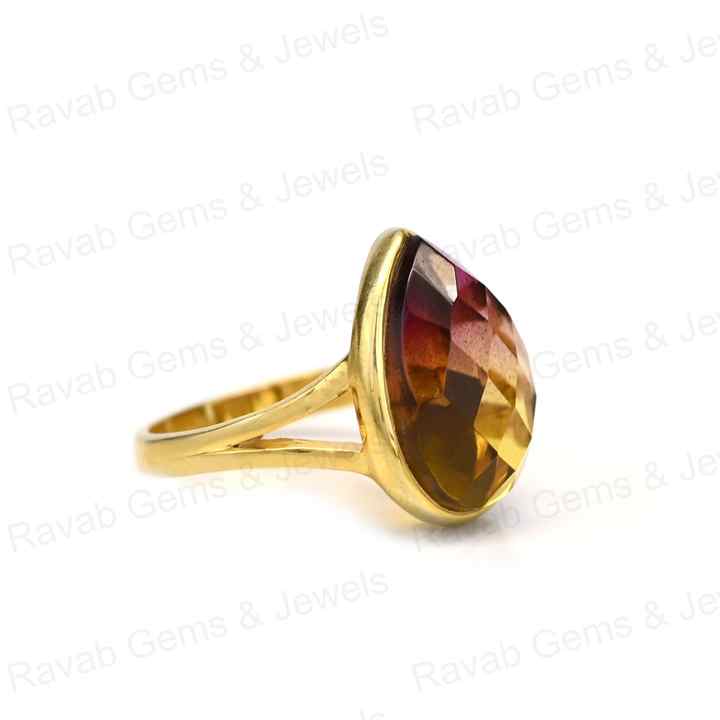 Super Quality Solid 925 Sterling Silver Bio Color Purple Tourmaline Pear Checker Cut Bezel Setting Ring for Women's Fine Jewelry