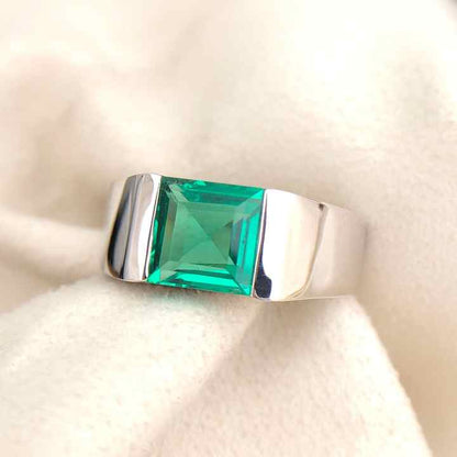 Sparkling Emerald Quartz 10mm Square Step Cut Gemstone Solid 925 Sterling Silver Ring For Mens Fine Handmade Jewelry Suppliers