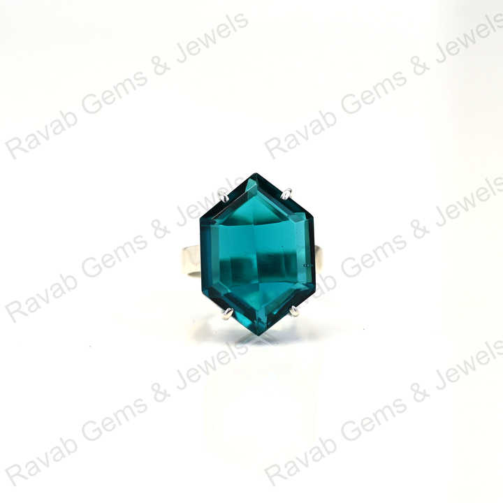 New Arrival Solid 925 Sterling Silver London Blue Topaz Hydro Hexagon Cut Prong Setting Ring for Women Fine Handmade Jewelry