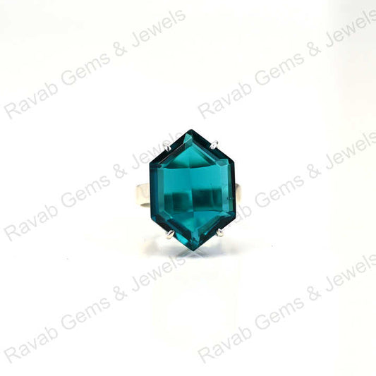 New Arrival Solid 925 Sterling Silver London Blue Topaz Hydro Hexagon Cut Prong Setting Ring for Women Fine Handmade Jewelry