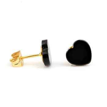Beautiful Natural Black Onyx Gemstone Heart Shape 925 Sterling Silver Gold Plated Stud Earrings Pair Design for Women