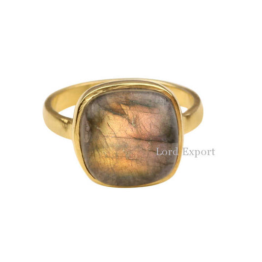 Wholesale Natural Labradorite Gemstone Statement Ring Solid Sterling Silver With Gold Plating Elegant Indian Jewelry Low Price