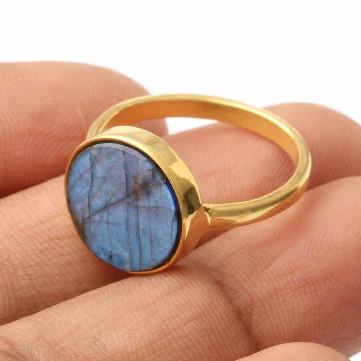 Best Selling 925 Silver Vermeil Eternity Band 12mm Natural Blue Fire Labradorite Flat Gemstone Fine Jewelry Women's Ring