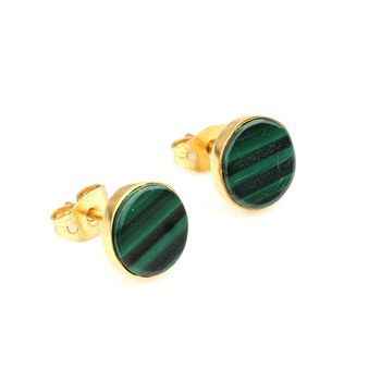 18K Gold Plated Stunning Indian Design Natural Malachite Gemstone 925 Sterling Silver Fine Stud Earrings for Women and Girls