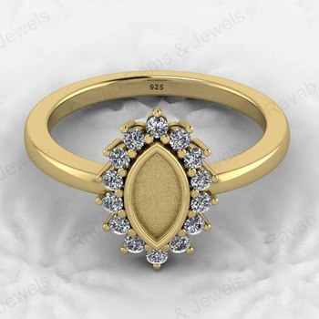 Ultimate Feather Bezel Marquise Semi Mount Ring 925 Genuine Sterling Silver Resin Ashes Jewelry Findings Components Blank Design