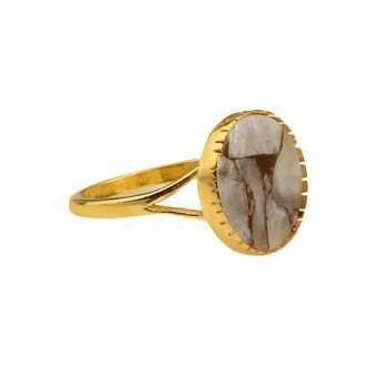 Best Quality 925 Sterling Silver 18K Gold Plated Vintage 10mm Bezel Cut Natural White Calcite Copper Gemstone Fine Rings Women