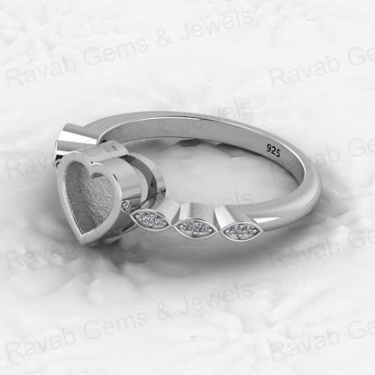 Genuine Solid 925 Sterling Silver 6mm Heart Shape Semi Mount Blank Setting Ring Good for Ashes & Resin Work Breastmilk Jewelry