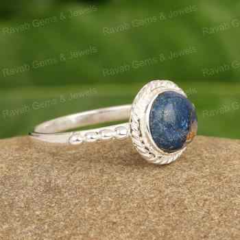Top Selling Natural Lapis Lazuli Copper Round Shape 10mm Solid 925 Sterling Silver Unique Twisted Band Ring for Women Handmade