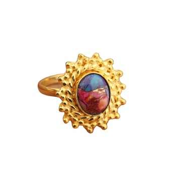 Top Selling 10x14mm Oval Mix Oyster Copper Turquoise Gemstone Ring Women 18K Gold Plated New Arrival Sterling Silver Fine