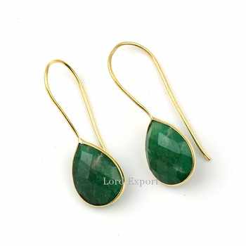 Best Selling Luxury 925 Sterling Silver 18K Gold Plated Emerald Teardrop Gemstone Dangle Earrings Handmade Fine Dangle Earrings