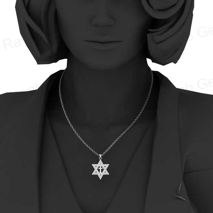 Genuine Solid 925 Sterling Silver 29mm Cross in Star of David Pendant Charm Necklace Valentine Fine Jewelry Pendants & Charms