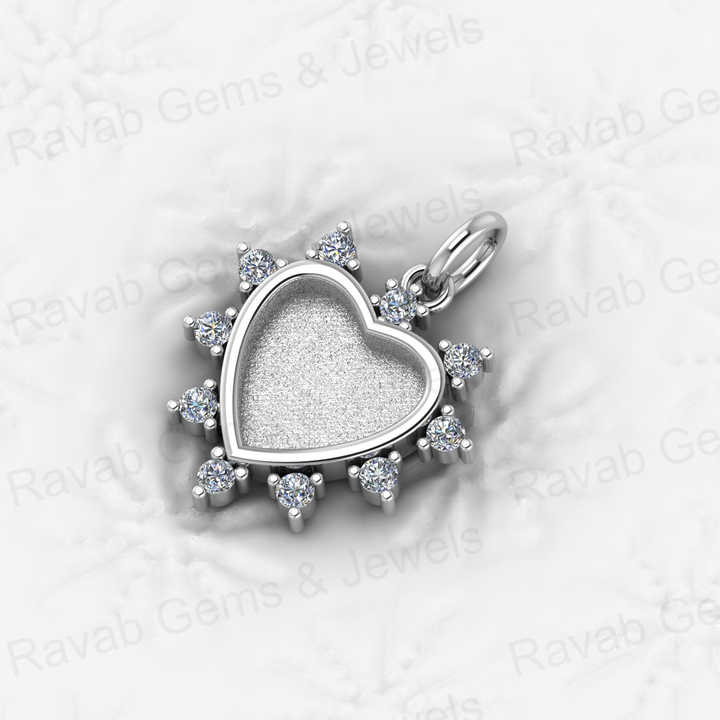 Solid 925 Silver 12mm Set Heart Semi Mounting CZ Setting Charm Pendant for Resin & Ashes Work Memorial DIY Jewelry Findings