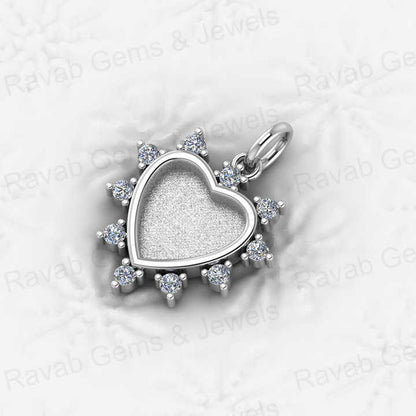 Solid 925 Silver 12mm Set Heart Semi Mounting CZ Setting Charm Pendant for Resin & Ashes Work Memorial DIY Jewelry Findings