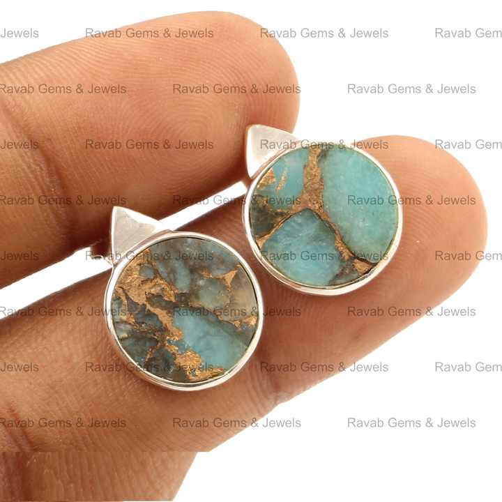 Best Selling 12mm Round Coin Natural Amazonite Copper Sterling Silver Gold Plated Daily Wear Minimalist Stud Earrings for Her