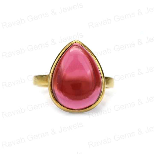 New Arrival Solid 925 Sterling Silver Pink Tourmaline Quartz Cabochon 10x14mm Bezel Setting 18k Gold Filled Fine Ring for Women