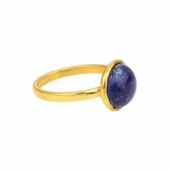 10mm Natural Lapis Lazuli Gemstone Bezel Ring Handmade 18K Gold Sterling Silver Fine Jewelry for Women Dainty Beautiful Shape
