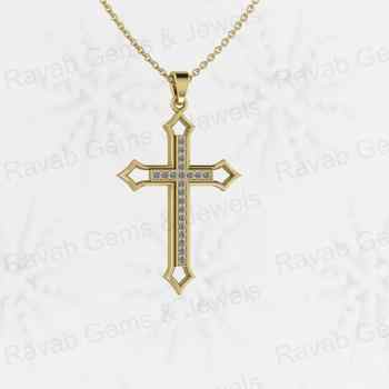 Handmade 925 Sterling Silver 24x35mm Long Cross Pendant CZ Diamond Micro Pave Set 18\" Necklace Keepsake Fine Pendants Charms