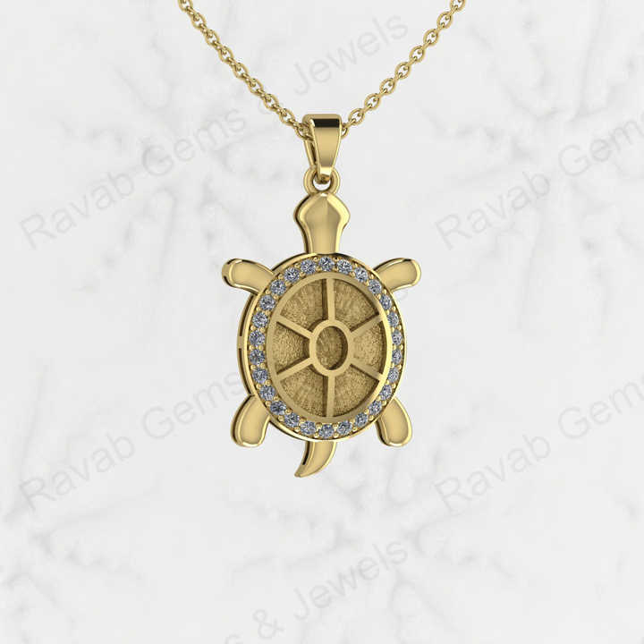 Best Quality 925 Sterling Silver Turtle Best Luck Charm Semi Mount Blank Setting Pendant Good for Ashes & Resin Work Keepsake