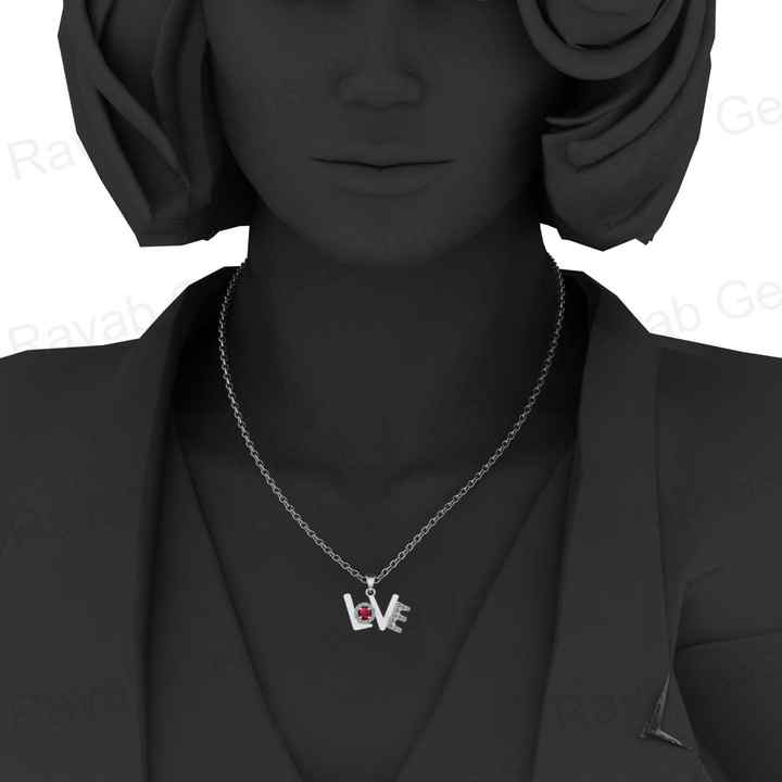 Best Quality Solid 925 Sterling Silver Love Letter Garnet Round Fine Fashion CZ Pendant for Women Valentine Best Gift Necklace