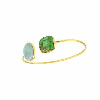 Top Selling 18K Gold Plated Adjustable Stylish Cuff Bracelet Bangle Fine Chain Link Bracelets Featuring Larimar Mohave Green
