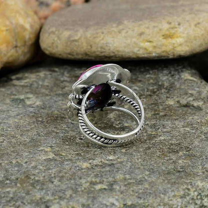 Natural Pink Spiny Oyster Turquoise Solid 925 Sterling Silver 10X14mm Bezel Setting Vintage Navajo 3 Band Handmade Ring Women