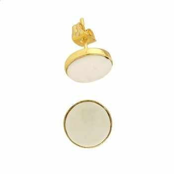 Hot Selling 9mm Natural White Agate Gemstone Bezel 18k Gold Plated Genuine 925 Silver Dainty Minimalist Stud Earring Women Gift