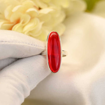 Best Selling Solid 925 Sterling Silver Red Garnet Hydro 10x30mm Long Oval Bezel Setting Ring for Women Fine Handmade Jewelry