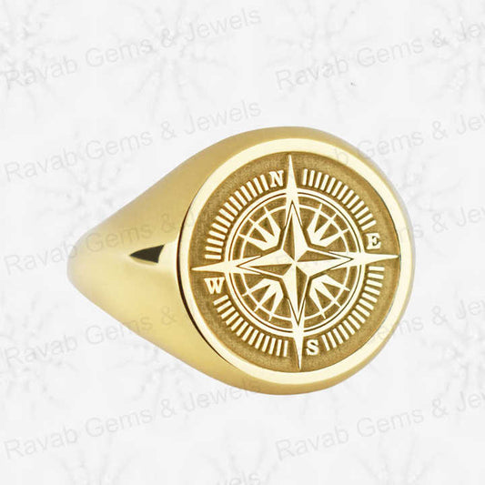 Christmas Sale Solid 925 Sterling Silver Retro Compass Engraving Signet Ring for Women & Men Fine Handmade Unique Fine Gifts