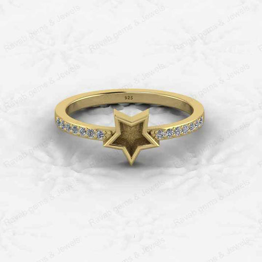 Top Quality 925 Sterling Silver 6mm Star Shape CZ Semi Mount Blank Setting Ring Good for Resin & Ashes Work Keepsake DIY Jewelry
