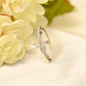 Best Selling 925 Sterling Silver Solid & Handmade 10x30mm Marquise Bezel Setting Crystal Ring for Women Daily Wear Jewelry