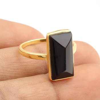 Best Quality 8x16mm Natural Black Onyx Gemstone Ring 18K Gold Plated 925 Silver Rectangle Octagon High Quality Fine Jewelry