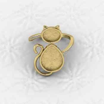 Genuine 925 Sterling Silver Semi Mount Ring Pear Oval CZ Cat Logo Personal Pet Good Resin Ashes Jewelry Jewelry Findings