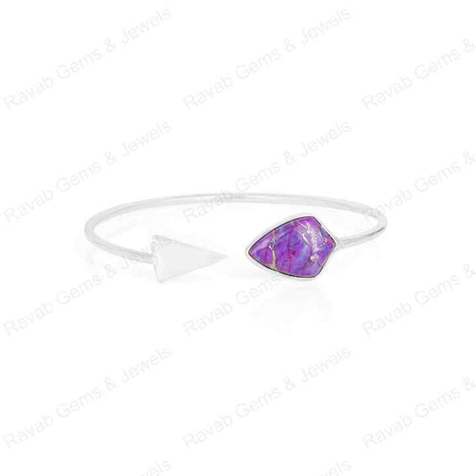 Best Selling Mohave Purple Copper Turquoise 925 Silver Bezel Shield Adjustable Arrow Shape Designer Bangle Fine Native Jewelry