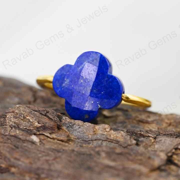 Best Selling Natural Lapis Lazuli Clover Flower Shape Gemstone Solid 925 Silver 18k Gold Plated Rotating Women Ring Fine Jewelry