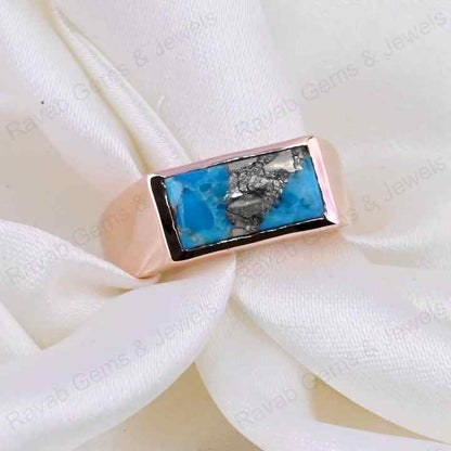 Best Quality Natural Pyrite Turquoise Gemstone Solid 925 Sterling Silver 18k Rose Gold Plated Ring For Women Party Fine Jewelry