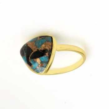 Top Selling 925 Sterling Silver Fine Jewelry Handmade 12mm Trillion Ring Mohave Blue Copper Turquoise Gemstone Unique for