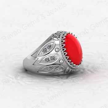 Best Selling 925 Sterling Silver Signet Ottoman Ring for Men Handmade Customized 13x15mm Red Coral Oval Shape Fine Jewelry