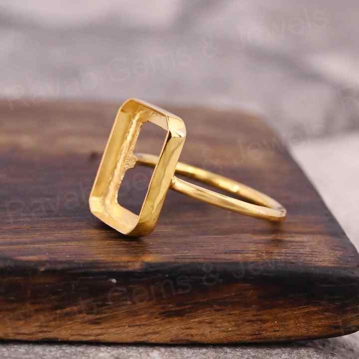 Handmade 925 Silver Gold Plated 10x12mm Rectangle Octagon Open Bezel Blank Gemstone Ring Setting Ashes Jewelry Making Findings