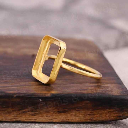 Handmade 925 Silver Gold Plated 10x12mm Rectangle Octagon Open Bezel Blank Gemstone Ring Setting Ashes Jewelry Making Findings
