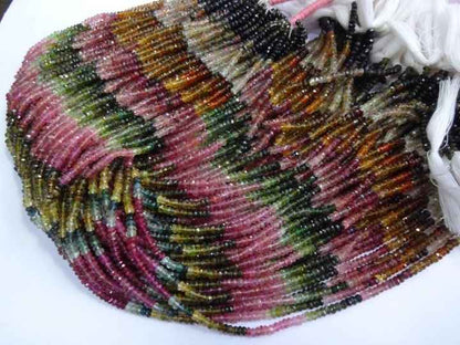 Multi Color Natural 3mm to 4mm Faceted Rondelle Tourmaline Jewelry Making 13 Inch Length Strand Gemstone Beads Wholesale