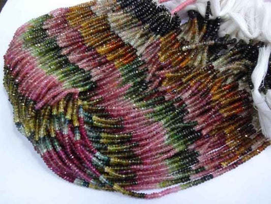 Multi Color Natural 3mm to 4mm Faceted Rondelle Tourmaline Jewelry Making 13 Inch Length Strand Gemstone Beads Wholesale